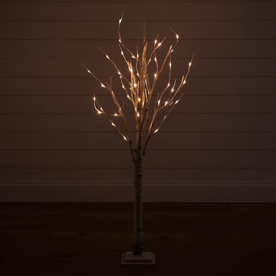 4ft. Pre-Lit Birch Artificial Christmas Tree, Warm White LED Lights